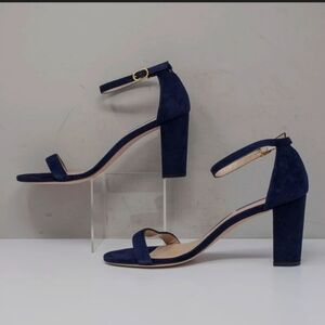 Stuart Weitzman Nearlynude Ankle Strap Sandal Heel Nice Aqua Blue Suede